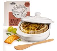 Muldale Camembert Baking Dish with Lid Gift Set - Cheese Baker in White - Lead Free Brie Baking Dish - Ceramic Camembert Baker - 14cm - With Spreader and Box