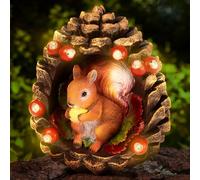 Muldale Hand Painted Squirrel Solar Light Garden Statue - Resin Outdoor Ornament with LED Rosehip Glow for Patio Lawn Balcony - Unique Gift for Women