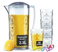 Muldale Plastic Jug with Glasses Set - Acrylic Drinking Jug and Tumblers Set for Garden - Sangria Pimms Water Pitcher - Boho Style - 2300ml