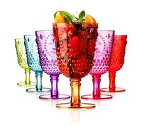 Muldale Plastic Wine Glasses Reusable - Set of 6 Large Colourful Acrylic Goblets 450ml - Unbreakable Outdoor Christmas Party Drinkware - BPA Free