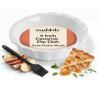 Muldale White Ceramic Pie Dish 23cm Fluted - 9 Inch Apple Crumble Pie Pan for Baking - Lead Free Round Flan Dishes for The Oven