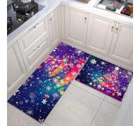 MULERN 2 Piece Non Slip Kitchen Rug Set 40x60cm+40x120cm, Washable Kitchen Mat Sets, Entryway Runner Rugs Set, Christmas Theme Standing Mats Carpets Snowflakes Decorations, Purple