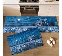MULERN 2 Pieces Kitchen Rug Non Slip Washable Floor Mat, Cartoon Landscape Flower Field Cottage Kitchen Mat Sets For Hallway, Dining Room Entryway Home Decoration, 50x80cm+50x150cm