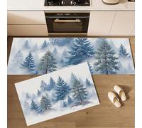 MULERN 2 Pieces Non Slip Kitchen Mat Dreamlike Landscape Light Mist Pine Forest Kitchen Rug Set, Washable Hallway Runner Set, Dining Room, Entryway and Door Mat Sets, 40x60cm+40x120cm, Blue-Gray