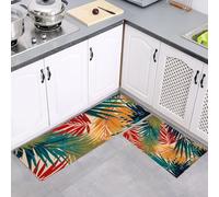 MULERN 2Pcs Non Slip Kitchen Runner Sets, Colorful Palm Leaves Colorful Washable Anti Fatigue Floor Mat, Tropical Urban Kitchen Rug Set for Hallway, Entryway, Sink, Laundry, 40x60cm+40x120cm