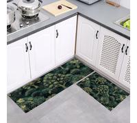 MULERN 2Pcs Non Slip Kitchen Runner Sets, Trees Bushes Dark Green Washable Anti Fatigue Floor Mat, Forests Landscapes Kitchen Rug Set for Hallway, Entryway, Sink, Laundry, 43x75cm+43x150cm