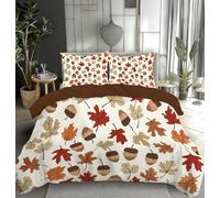 MULERN 3 Piece Duvet Cover Set, Acorns Leaves Microfiber Single Size Quilt Cover Pillow Case earth Bedding Set, Autumn Theme Easy Care Machine Wash Anti Allergic Duvet Covers