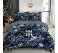 MULERN 3D Effect Super King Duvet Cover Set 3 Piece, Microfiber Snowflakes swirling eddies Printed Design Quilt Cover, Christmas theme Bedding Set with Pillow Cases, Machine Washable,