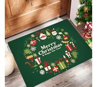 MULERN 50x80cm Washable Door Mat Rug, Christmas Wreaths Green Doormat Indoor Entrance Thin Rugs, Snowflakes Gifts Print Non Slip Carpet for Kitchen Bathroom Bedroom Living Room