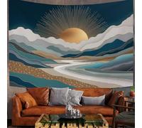 MULERN Abstract Landscape Tapestry for Bedroom Aesthetic, Geometry Mountains Sun Wall Art Decor Tapestries Wall Hanging, Green Tapestry for Living Room Dorm Backdrop Party Decor, 90x70in