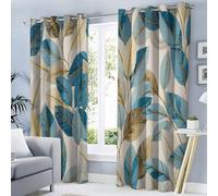 MULERN Abstract Leaves Beige Blackout Curtains for Bedroom Living Room, W 52" x L 84" Watercolor Print Eyelet Curtain, Thermal Insulated Noise Reducing Drapes Sets 2 Panels