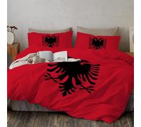 MULERN Albania Flag Print Duvet Cover Double Bed - Reversible Soft Comfy Easy Care Bedding Set 3 Pieces, Luxury Quilt Covers With Pillowcases 50x75cm, Red