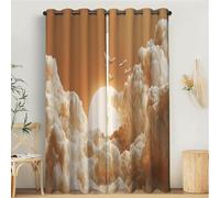 MULERN Blackout Curtains for Bedroom, China Art Printed Bedroom Living Room With Eyelet, Clouds Sun Birds Light Orange, W 66" x L 90" Thermal Total Room Darkening Window Curtain 2 Panels