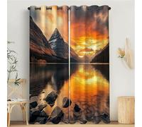 MULERN Blackout Curtains for Bedroom, Orange Brown Curtains W 66" x L 72" Drop Sunset Landscape Mountains Lake Print Eyelet Curtain, Living Room Thermal Insulated Window Curtain, Drapes 2 Panel