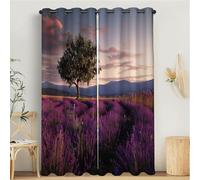 MULERN Blackout Curtains for Bedroom, Plants Landscape Printed Bedroom Living Room With Eyelet, Lavender Fields Sunset Purple, W 66" x L 90" Thermal Total Room Darkening Window Curtain 2 Panels