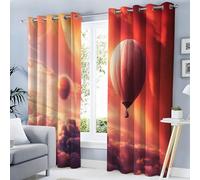 MULERN Blackout Curtains for Bedroom, Red Orange Curtains W 46" x L 72" Drop Space Travel Hot Air Balloons Clouds Print Eyelet Curtain, Living Room Thermal Insulated Window Curtain, Drapes 2 Panel