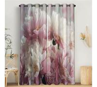 MULERN Blackout Curtains for Bedroom, Vintage Flowers Printed Bedroom Living Room With Eyelet, Petals Peony Light Pink, W 52" x L 84" Thermal Total Room Darkening Window Curtain 2 Panels