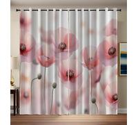 MULERN Blackout Curtains For Bedroom, Watercolor Printed Bedroom Living Room Pink Poppy Luxury Tropical Eyelet, W 46" X L 54" Thermal Total Room Darkening Window Curtain 2 Panels