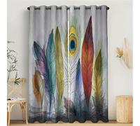 MULERN Blackout Curtains for Bedroom, Watercolor Printed Bedroom Living Room With Eyelet, Peacock Feathers Colorful, W 66" x L 90" Thermal Total Room Darkening Window Curtain 2 Panels