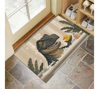 MULERN Cartoon Door Mats 50x80cm - Washable Non-Slip Entry Doormats for Entrance Living Room Bedroom Bathroom Mat Decor, Tyrannosaurus Rex Little Yellow Duck Inside Doormat, Cream