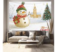 MULERN Cartoon Wall Tapestry - Christmas Snowman Church Tapestry Wall Hanging Home Room Decoration for Living Room, Bedroom, Beach Blanket or Yoga Mat, 200x150cm, Platinum