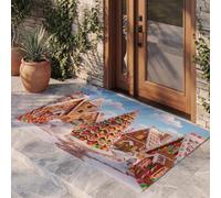 MULERN Cartoons Christmas Decorations Door Mat Indoor | Gingerbread Small Town Welcome Mat for Home Decoration, Non Slip Backing, Front Door Porch and Home Bathroom Xmas Doormat, 40x60 cm
