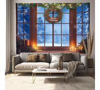 MULERN Christmas Window Display Wreath Tapestry Wall Hanging Psychedelic Blue Tapestry, Aesthetic Wall Decor Landscape Wall Art Home Decoration for Bedroom, Living Room, Dorm, 150x100cm
