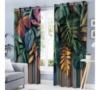 MULERN Curtains For Living Room, Boys Girls Bedroom Colorful Tropical Leaves Curtain, Eyelet Blackout Bohemian 3D Print Soft Thermal Insulated Curtains - 2 Panels W 66" x L 54"