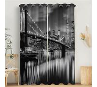 MULERN Curtains For Living Room, Boys Girls Bedroom Dark Gray New York Bridge Curtain, Eyelet Blackout Architecture 3D Print Soft Thermal Insulated Curtains - 2 Panels W 66" x L 90"