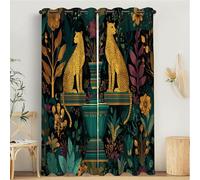 MULERN Curtains For Living Room, Boys Girls Bedroom Turquoise Cheetah Vase Curtain, Eyelet Blackout Art Deco 3D Print Soft Thermal Insulated Curtains - 2 Panels W 66" x L 72"