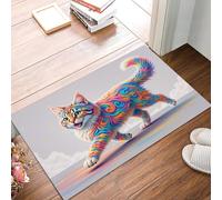 MULERN Dirt Trapper Door Mat 40x60cm, Non-Slip Doormat Indoor, Abstract Art Rainbow Cat Durable Inside Floor Mat for Entryway, Front Back Door, Muddy Wet Shoes and Paws, Colorful