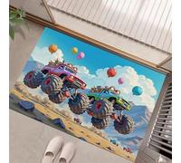 MULERN Dirt Trapper Door Mat 50x80cm, Non-Slip Doormat Indoor, Fun Illustrations Trucks Balloons Durable Inside Floor Mat for Entryway, Front Back Door, Muddy Wet Shoes and Paws, Blue