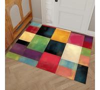 MULERN Dirt Trapper Door Mat Indoor, Retro Front Door Rug Inside Washable, Super Absorbent, Abstract Large Squares Non-slip Floor Mat for Entrance, Shoes, Muddy Paws- 90x150cm, color