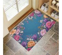 MULERN Door Mat Indoor 50x80cm - Non Slip Heavy Duty Muddy Mats for Dogs, Decorative Art Borders Floral Printed Welcome Front Doormat, Dirt Trapper Kitchen Floor Mat, Blue