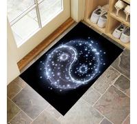 MULERN Door Mat Indoor 50x80cm - Non Slip Heavy Duty Muddy Mats for Dogs, Fantasy Shining Yin Yang Symbols Printed Welcome Front Doormat, Dirt Trapper Kitchen Floor Mat, Black
