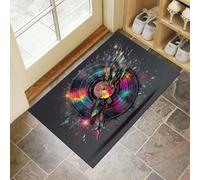 MULERN Door Mat Indoor - Non Slip Heavy Duty Doormats, Illustrations Art Fragments Records Printed Mat, Perfect Dust Grabbing Shoes Scrapper Door Mats (Dark Gray, 90x150cm)