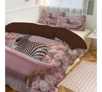 MULERN Duvet Cover Bedding Set Dreams Animals Style, 2 x Pillowcases 1 x Quilt Case with Zipper Closure, Pink Quilt Cover for Size Bed(220x260cm, Bathtub Zebra Flowers)