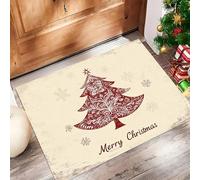 MULERN India Christmas Tree Prints Machine Washable Doormat 80x120cm, Soft Non-Slip Low Pile Indoor Rug, Tradition Christmas Waterproof Entrance Mat For Hallway, Kitchen, Front Door, Cream