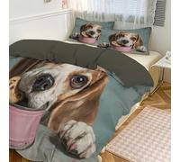 MULERN Kids Bedding Cookies Beagle Duvet Cover Set with Reversible Design - Oil Painting Animals Fluffy Microfiber Hypoallergenic King Quilted Bedding 3 Pieces/220x230cm