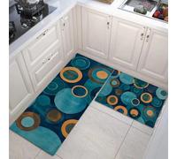 MULERN Kitchen Mat Sets Non Slip Washable, Kitchen Rugs Blue Circle Runner Set Of 2 Anti Fatigue Abstract Geometry Kitchen Floor Mat, For Home Kitchen Decoration Office Standing Desk 43X75Cm+43X150Cm