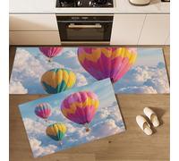 MULERN Kitchen Mats Sets, Dreamy Landscape Clouds Hot Air Balloons 2 Piece Kitchen Rugs, Waterproof Non-slip Anti-Fatigue Stain-Resistant Runner Standing Mat for Home Office 40x60cm+40x120cm