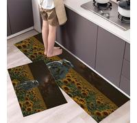 MULERN Kitchen Mats Sets, Fantasy Sunflower Field Astronaut 2 Piece Kitchen Rugs, Waterproof Non-slip Anti-Fatigue Stain-Resistant Runner Standing Mat for Home Office 50x80cm+50x150cm