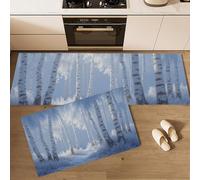 MULERN Kitchen Rug Set 2 Piece Birch Forest Snow Cover Non Slip Washable, Winter Landscape Kitchen Floor Mat Anti Fatigue Set, Absorbent Carpets with Anti-slip Stickers (40x60cm+40x120cm)