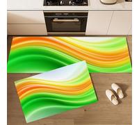 MULERN Kitchen Rug Set 2 Piece Flow Wave Non Slip Washable, Abstract Fluid Kitchen Floor Mat Anti Fatigue Set, Absorbent Carpets with Anti-slip Stickers (43x75cm+43x150cm)