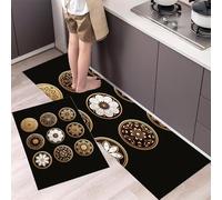 MULERN Kitchen Rug Set 2 Piece, Non-Slip Water Absorb Cushioned Runner and Mat, Decorations Art Washable Floor Mats for Kitchen Next to Sink Hallway Laundry 50x80cm+50x150cm, Symmetry Patterns