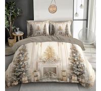 MULERN luxury decoration Double Size Reversible Microfibre Duvet Cover Set - Fireplace Christmas tree Quilt Cover (200x200cm), Xmas Bedding Set with 2 Piece Pillowcase 50x75cm