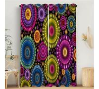 MULERN Mandalas Curtains Eyelet, Soft Thermal Insulated Blackout Curtain, Circles Flowers Pattern Ring Top Window Drapes for Bedroom Living Room W 66" x L 72" Drop 2 Panels, Colorful