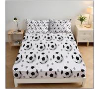 MULERN Microfiber Fitted Sheet Sets Dots Football with Deep Pocket 30cm, King Size Ultra Soft Sports Theme Bed Fitted Sheets Black White, Easy Care Comfort Bedding Set, 2x Pillowcases
