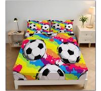 MULERN Microfiber Fitted Sheet Sets Ink Splash Football with Deep Pocket 30cm, King Size Ultra Soft Graffiti Bed Fitted Sheets Colorful, Easy Care Comfort Bedding Set, 2x Pillowcases