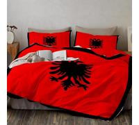 MULERN National Flag Bedding Set Single Red Black Duvet Cover, Albania Flag Comforter Cover For Kids Boys Teen Men, Independence Day Freedom Bedspread Covers